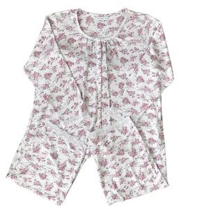 Eileen West Floral Pajama Set Lace Trim Womens XL Cozy Long Sleeve Top & Pants